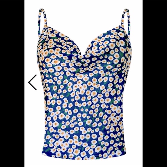 Unique Sling Drape Style W/ lining Vest Silk Chiffon Floral Cami Style Dress Top - Picture 5 of 7